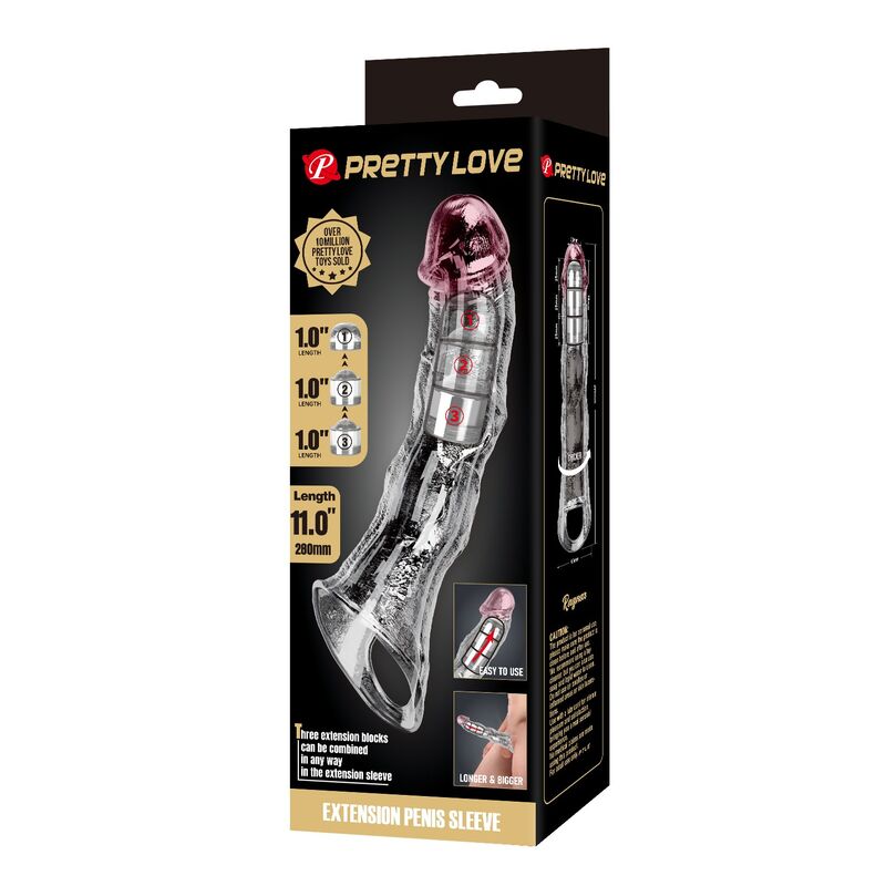 PRETTY LOVE - FUNDA EXTENSORA PARA PENE AJUSTABLE 28 CM Ø 4,5 CM COLOR TRANSPARENTE - Imagen 9