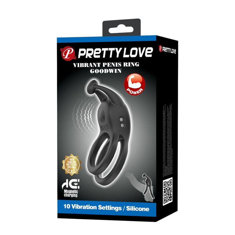 PRETTY LOVE - GOODWIN ANILLO VIBRADOR DOBLE PARA PENE RECARGABLE NEGRO - Imagen 10