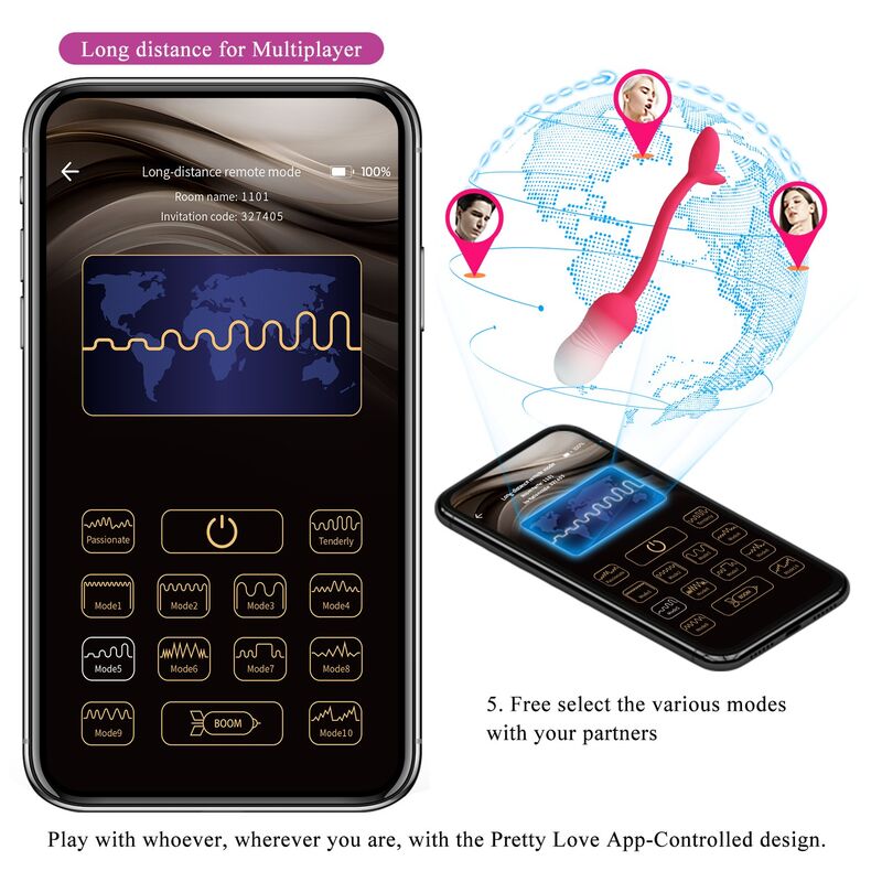 PRETTY LOVE - HUEVO VIBRADOR PULSEN CONTROL APP 12 FUNCIONES RECARGABLE USB ROSA - Imagen 15