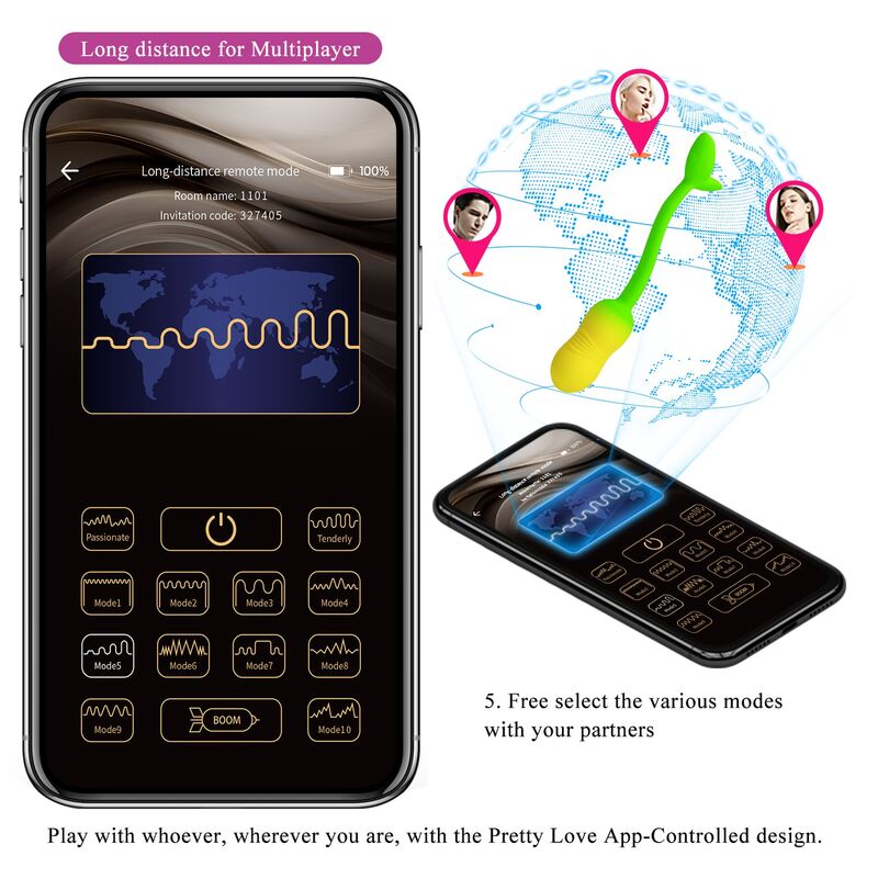 PRETTY LOVE - HUEVO VIBRADOR PULSEN CONTROL APP 12 FUNCIONES RECARGABLE USB VERDE-AMARILLO - Imagen 12