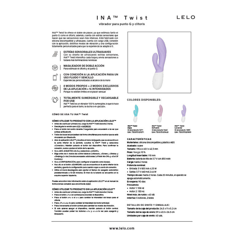 LELO - INA TWIST VIBRADOR RABBIT PUNTO G Y CLÍTORIS LAVANDA - Imagen 8