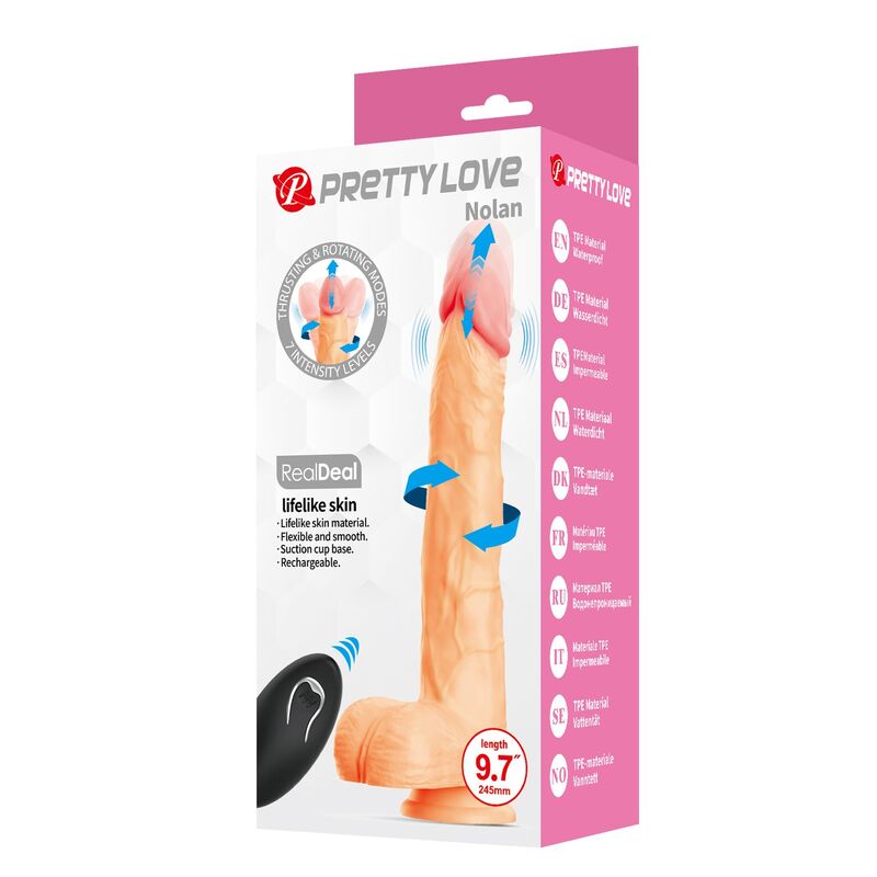 PRETTY LOVE - NOLAN DILDO VIBRADOR CON EMPUJE Y ROTACIÓN 24,5 CM Ø 5 CM COLOR NATURAL - Imagen 8