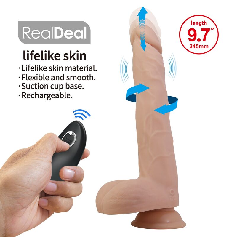 PRETTY LOVE - NOLAN DILDO VIBRADOR CON EMPUJE Y ROTACIÓN 24,5 CM Ø 5 CM COLOR NATURAL - Imagen 5