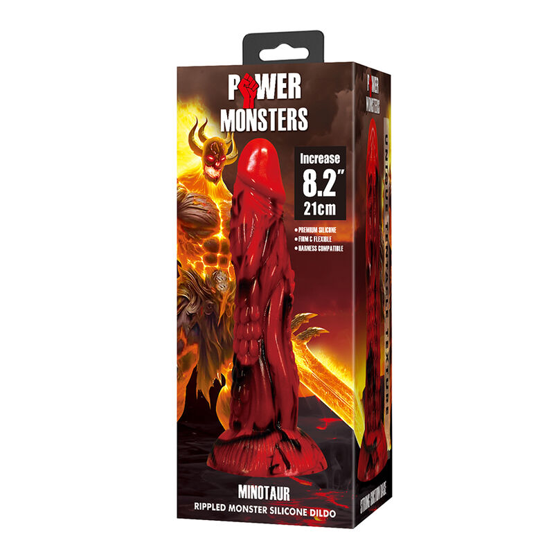 POWER MONSTERS - MINOTAUR DILDO FANTASÍA CON VENTOSA 21 CM Ø 5 CM ROJO Y NEGRO - Imagen 5